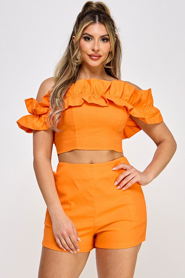 Cata Ruffle crop top with Short set