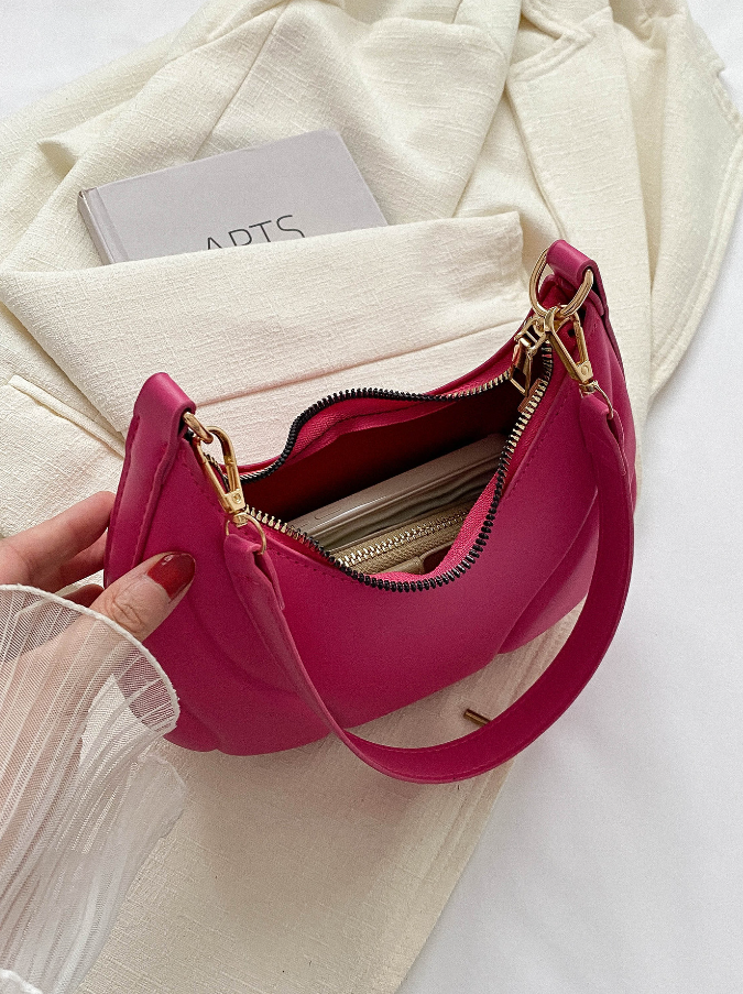 fuchsia pink leather shoulder bag