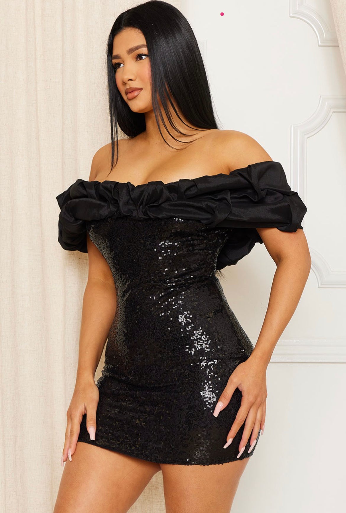 Victoria sequin off shoulder mini dress