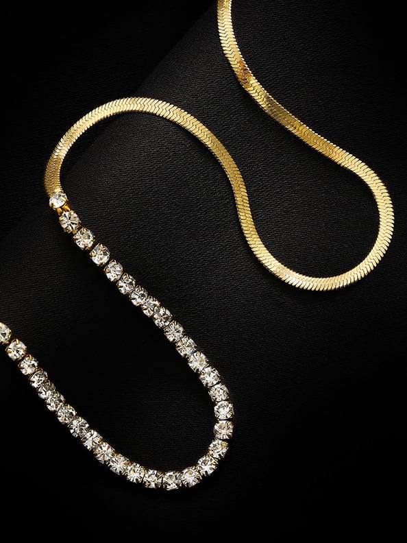 18k gold filled snake/rhinestone necklace
