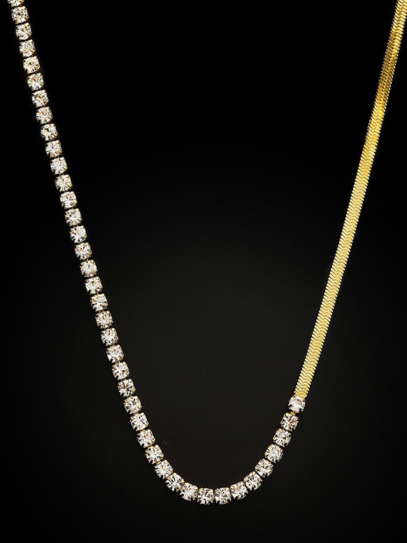 18k gold filled snake/rhinestone necklace