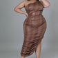 Curvy Brown Vacation Me Ruched Dress