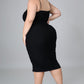 Curvy Black Ruched Midi Dress