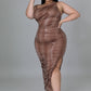 Curvy Brown Vacation Me Ruched Dress
