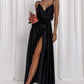 Black Satin Wrapover Strappy Belted Maxi Dress