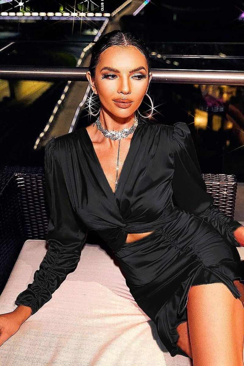 Tori Black Satin Mini Dress