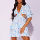 Blue floral waist cut out dress