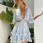 Blue floral waist cut out dress