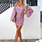 Lilac Floral Ruched Bardot Puff Sleeve Mini Dress