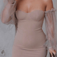Beige Bardot dress with Sheer sleeves