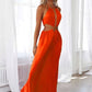 Orange Cut Out Waist Halterneck Maxi Dress