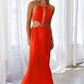 Orange Cut Out Waist Halterneck Maxi Dress