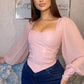 Pink Corset Detail Top With Sheer Sleeves