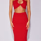 Red Keyhole Halterneck Crop Top & Midi Skirt set