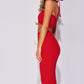 Red Keyhole Halterneck Crop Top & Midi Skirt set
