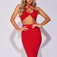 Red Keyhole Halterneck Crop Top & Midi Skirt set
