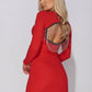 Red Rib Knit Chain Trim Open Back Mini Dress