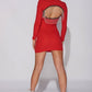 Red Rib Knit Chain Trim Open Back Mini Dress